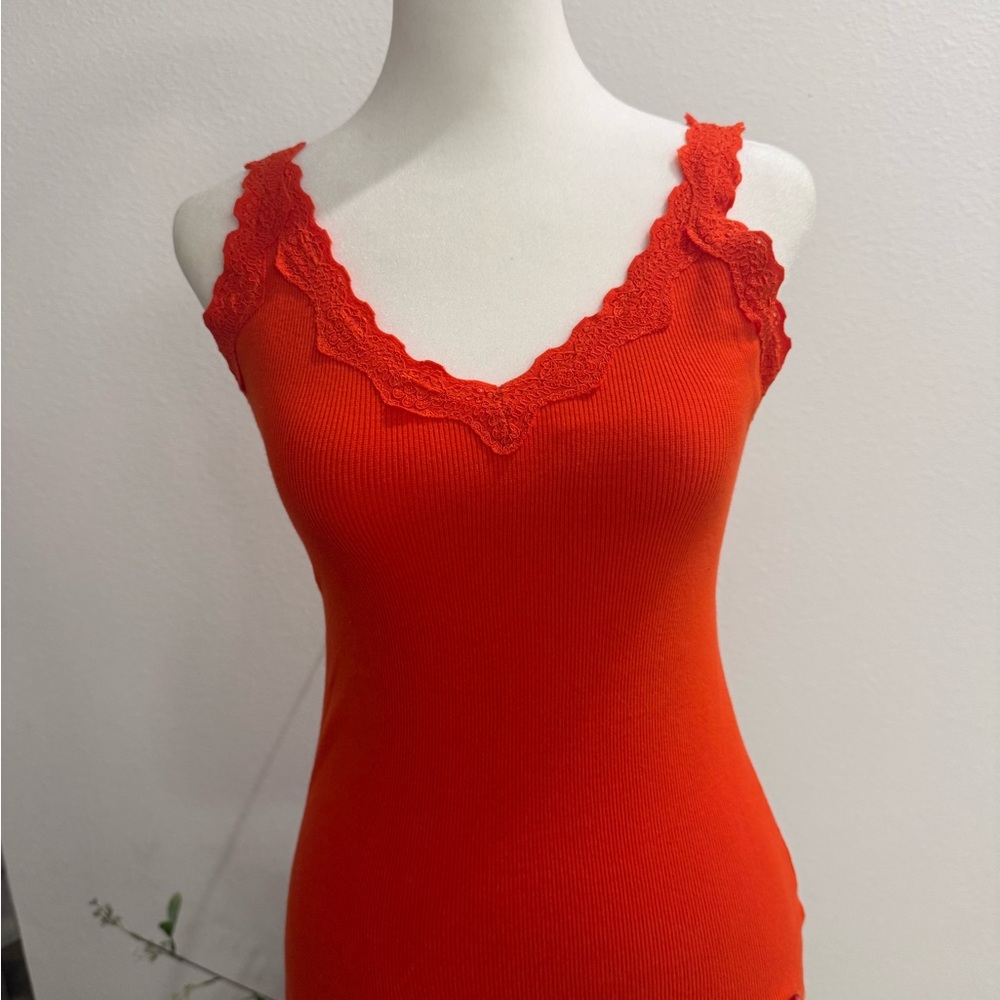 Orange Lace Trim Tank Top